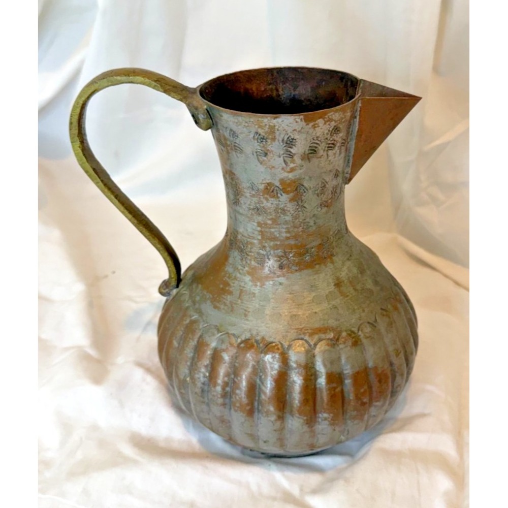 Vintage 1960s United Arab Republic Hand Hammered Tinned Copper Ewer Pitcher UAR - Picture 4 of 11